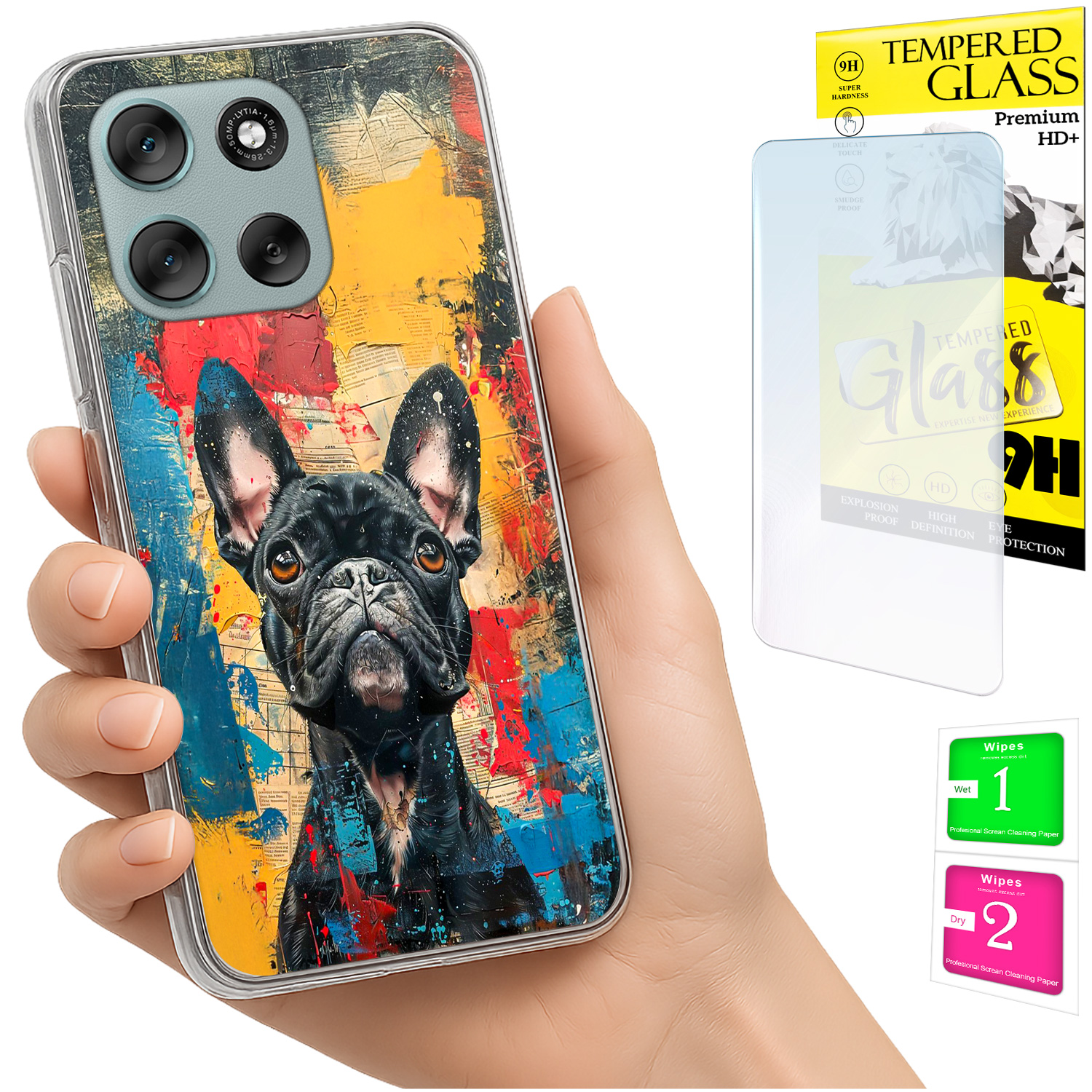Schutzhülle Für Motorola Moto G56: Rückseite Mit Hundemotiv + Glas