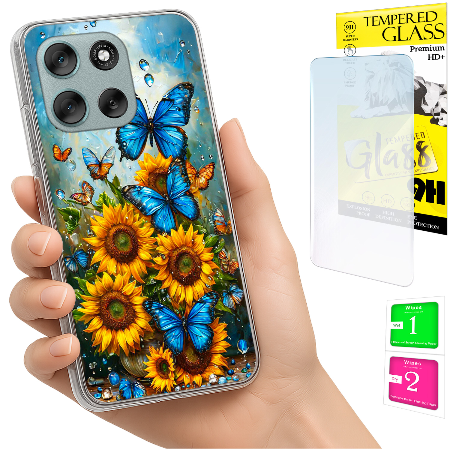 Schutzhülle Für Motorola Moto G56: Foto-rückseite Mit Schmetterlingsmotiven + Glas