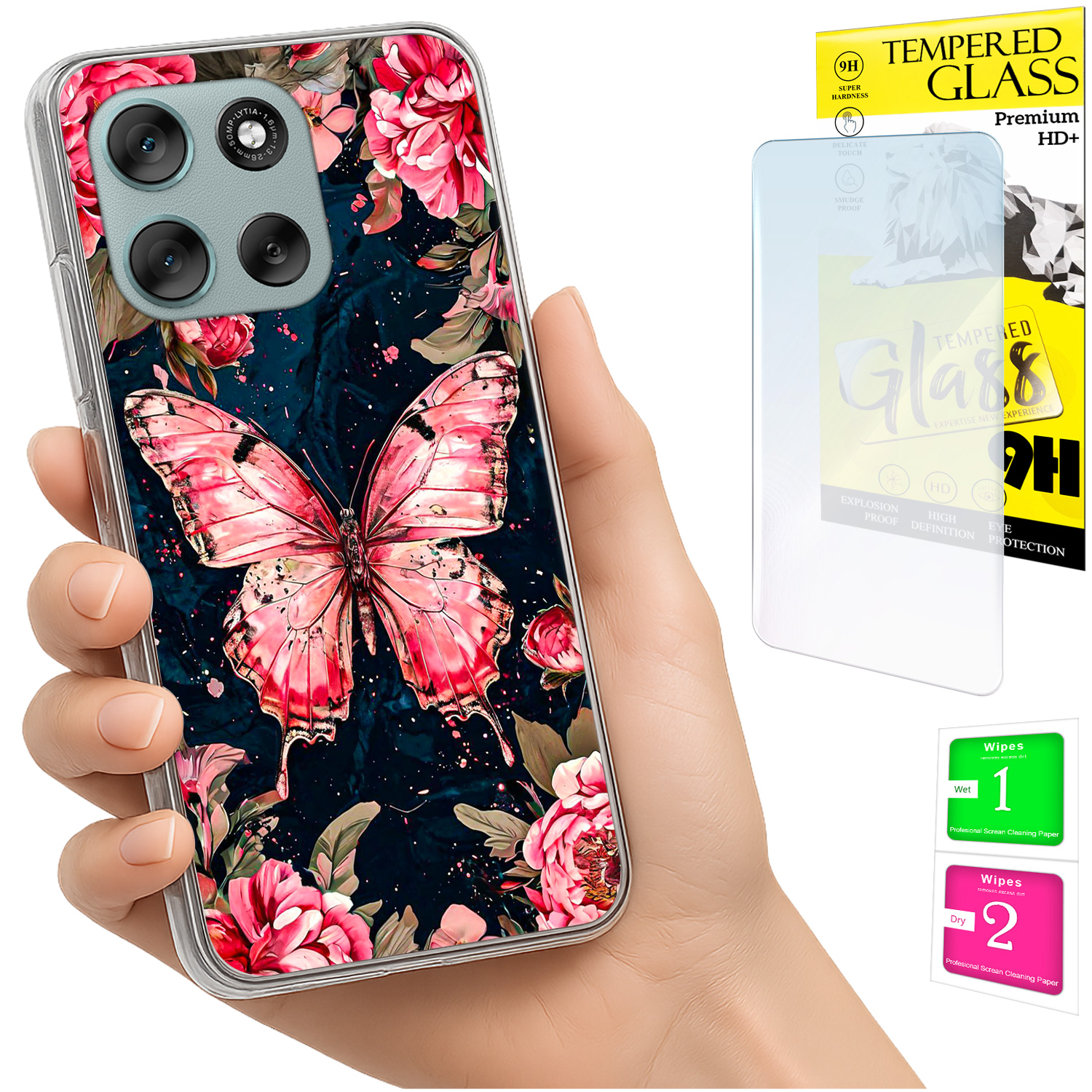 Schutzhülle Für Motorola Moto G56: Fotohülle Mit Schmetterlingsmotiv Auf Der Rückseite + Glas