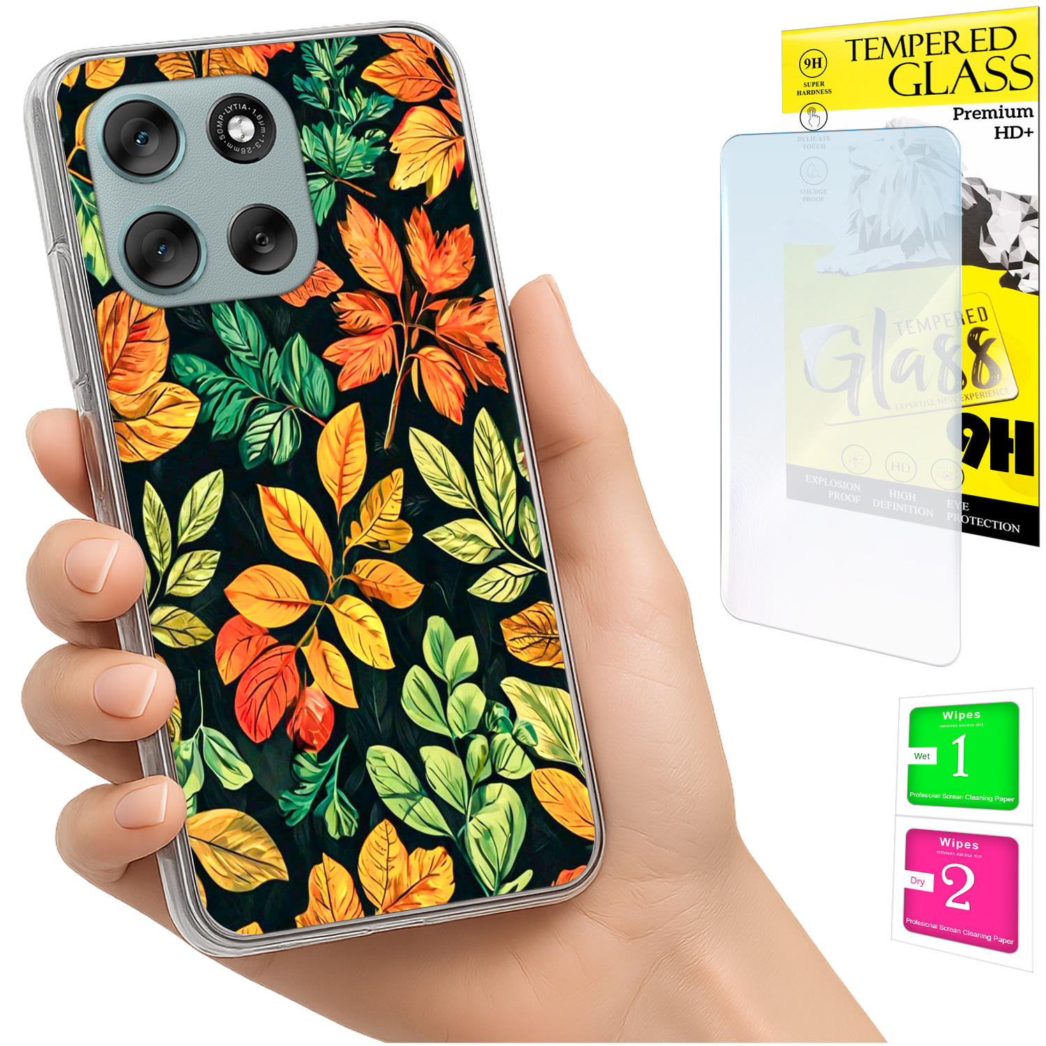 Schutzhülle Für Motorola Moto G56: Foto-rückseitengrafik Mit Blättern Und Glas