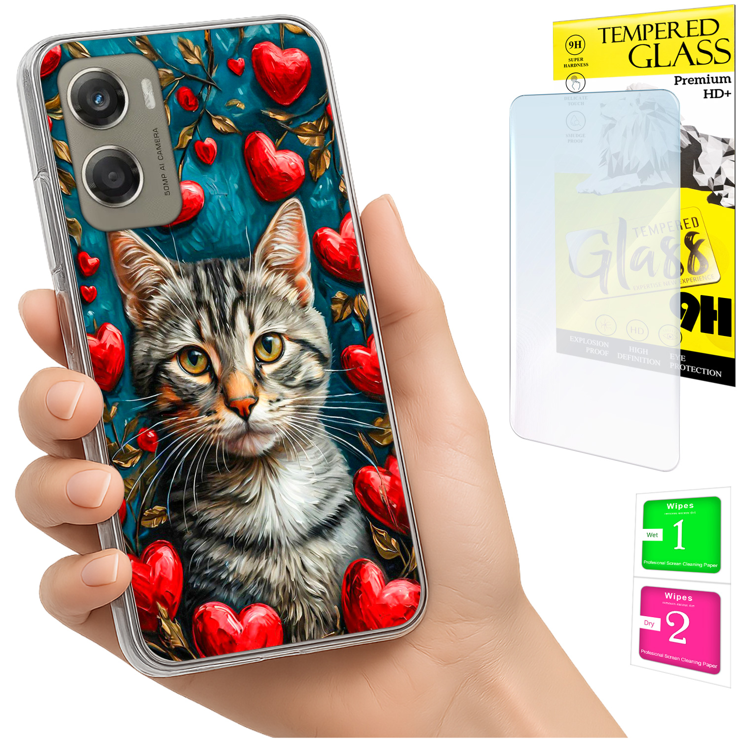 Schutzhülle Für Motorola Moto G06 / G06 Power, Rückseite Mit Katzenmotiv + Glas