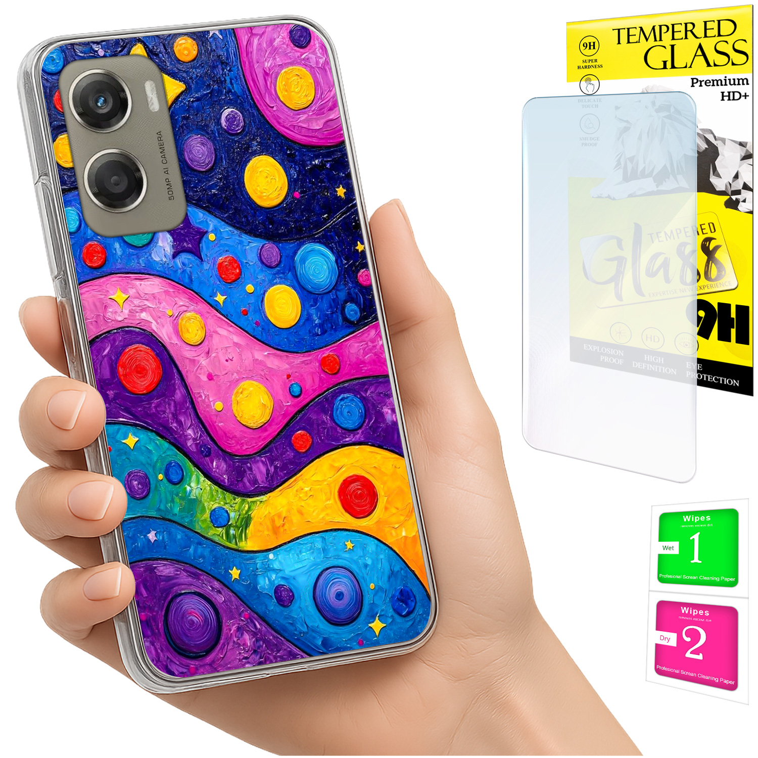 Schutzhülle Für Motorola Moto G06 / G06 Power, Rückseitenschutzhülle Waves + Glas