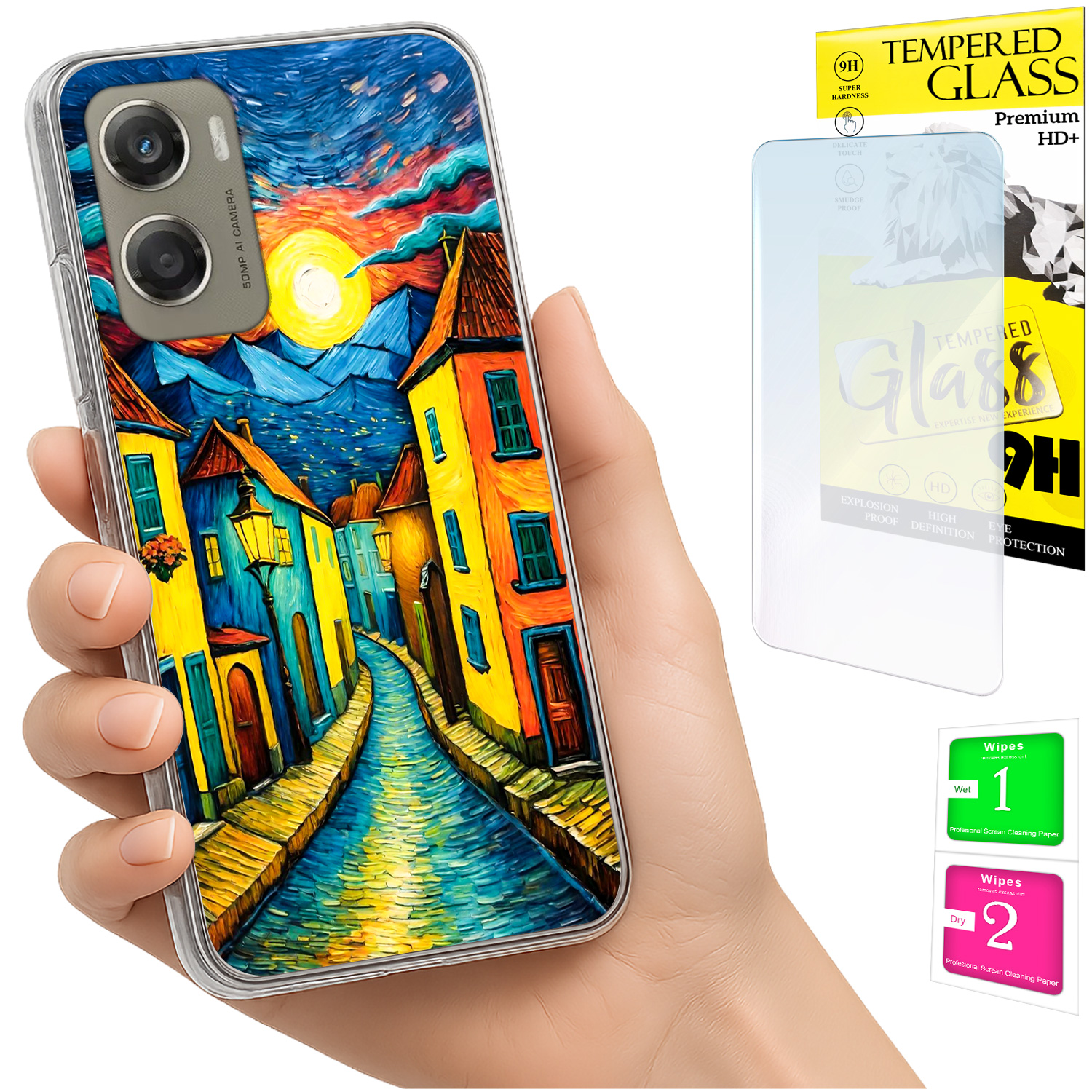 Schutzhülle Für Motorola Moto G06 / G06 Power, Rückseite Mit Kunst + Glas