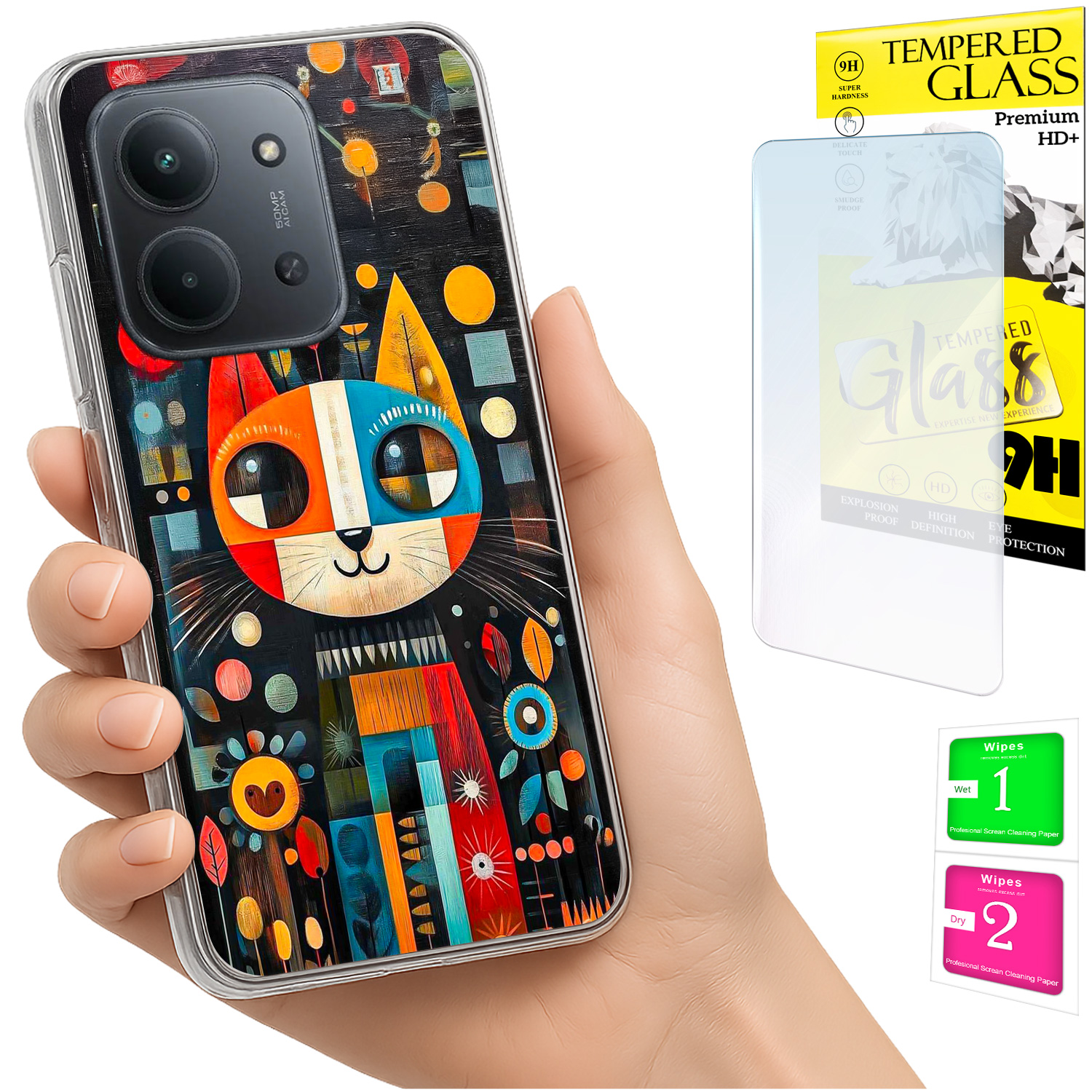 Schutzhülle Für Xiaomi Redmi 15c 5g 173 Mm / Poco C85, Rückseite Mit Katzenmotiv + 9h-glas