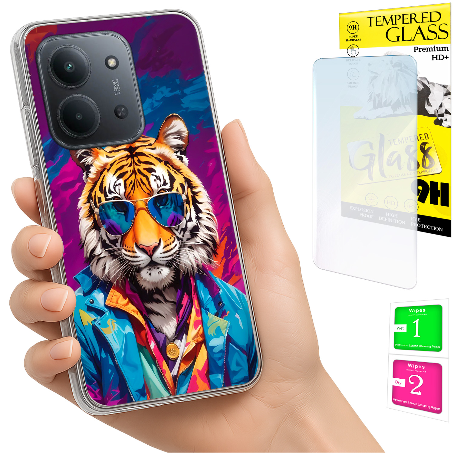 Schutzhülle Für Xiaomi Redmi 15c 5g 173 Mm / Poco C85: Tiger-rückseite + 9h-glas