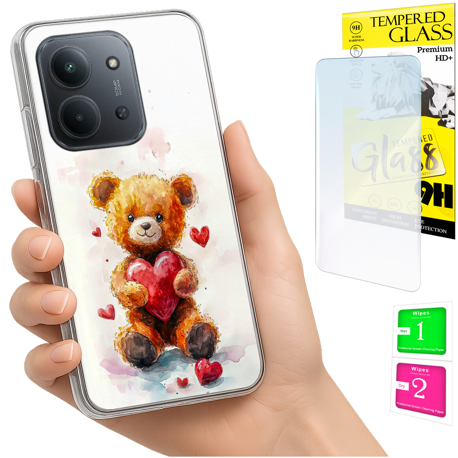 Schutzhülle Für Xiaomi Redmi 15c 5g 173 Mm / Poco C85: Teddybär-rückseite + 9h-glas