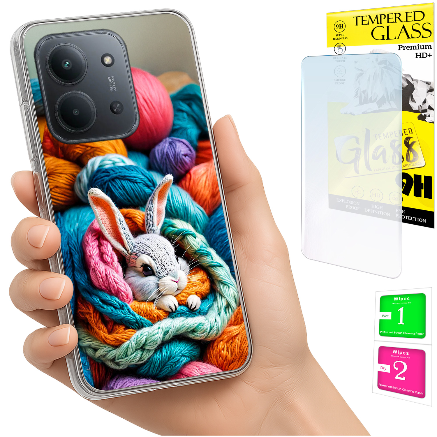 Schutzhülle Für Xiaomi Redmi 15c 5g 173 Mm / Poco C85: Rabbit-design Auf Der Rückseite + 9h-glas