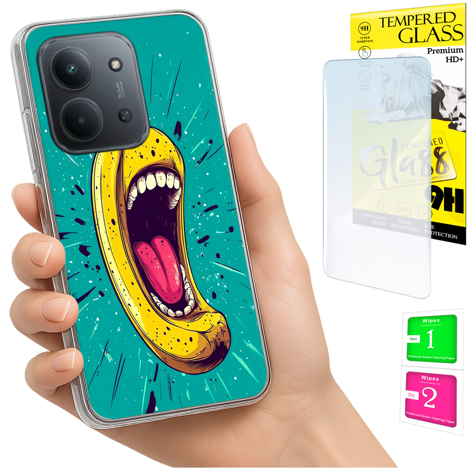 Schutzhülle Für Xiaomi Redmi 15c 5g 173 Mm / Poco C85, Rückseite Im Bananen-design + 9h-glas