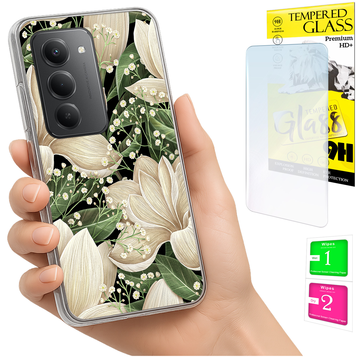 Schutzhülle Für Xiaomi Redmi 15 4g/5g (169 Mm) – Rückseite Mit Blumenmuster + Glas