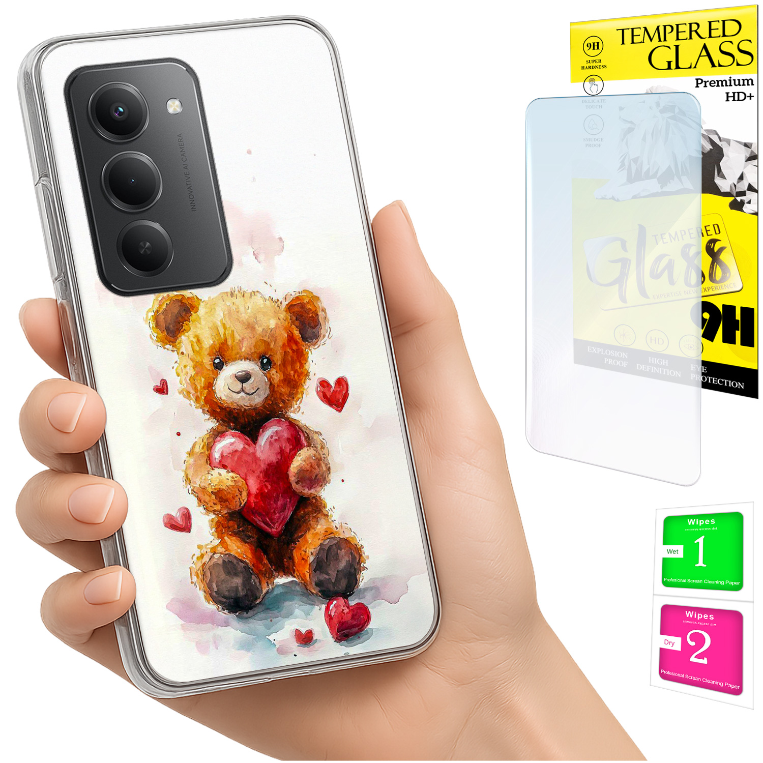 Schutzhülle Für Xiaomi Redmi 15 4g/5g (169 Mm) – Rückseite Mit Teddybär-motiv + Glas