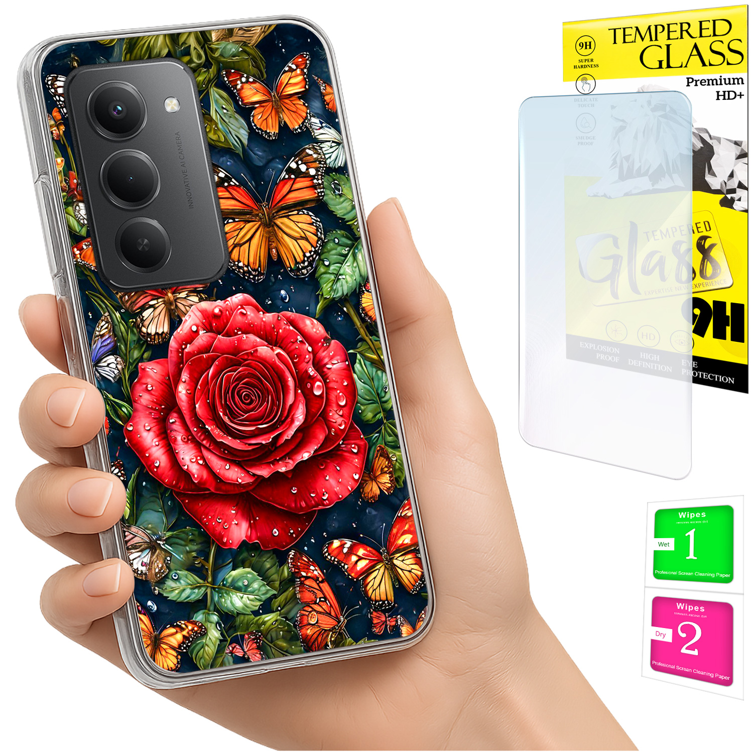 Schutzhülle Für Xiaomi Redmi 15 4g/5g (169 Mm) – Rückseite Mit Schmetterlingsmotiv + Glas