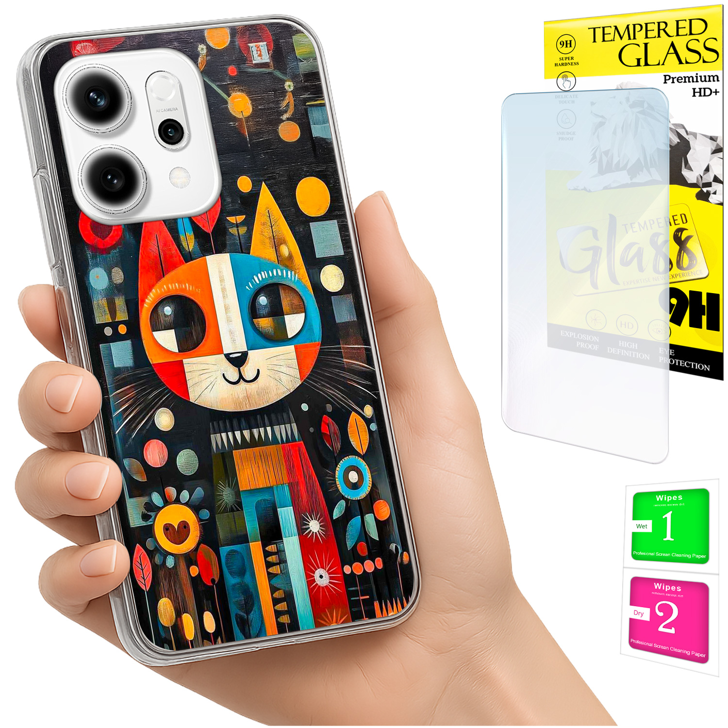Schutzhülle Für Oppo Reno 14f / 14 Fs 5g Fotohülle Rückseite Katze + Glas