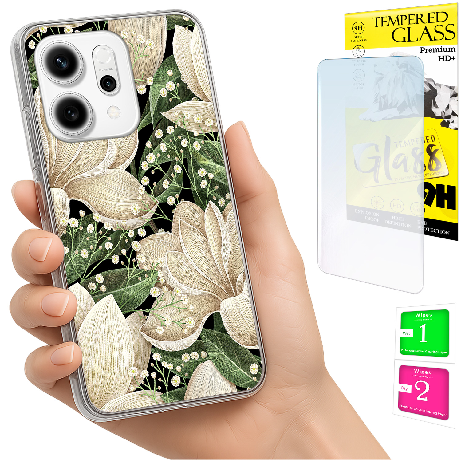 Schutzhülle Für Oppo Reno 14f / 14 Fs 5g: Foto-rückseite Mit Blumenmuster Und Glas