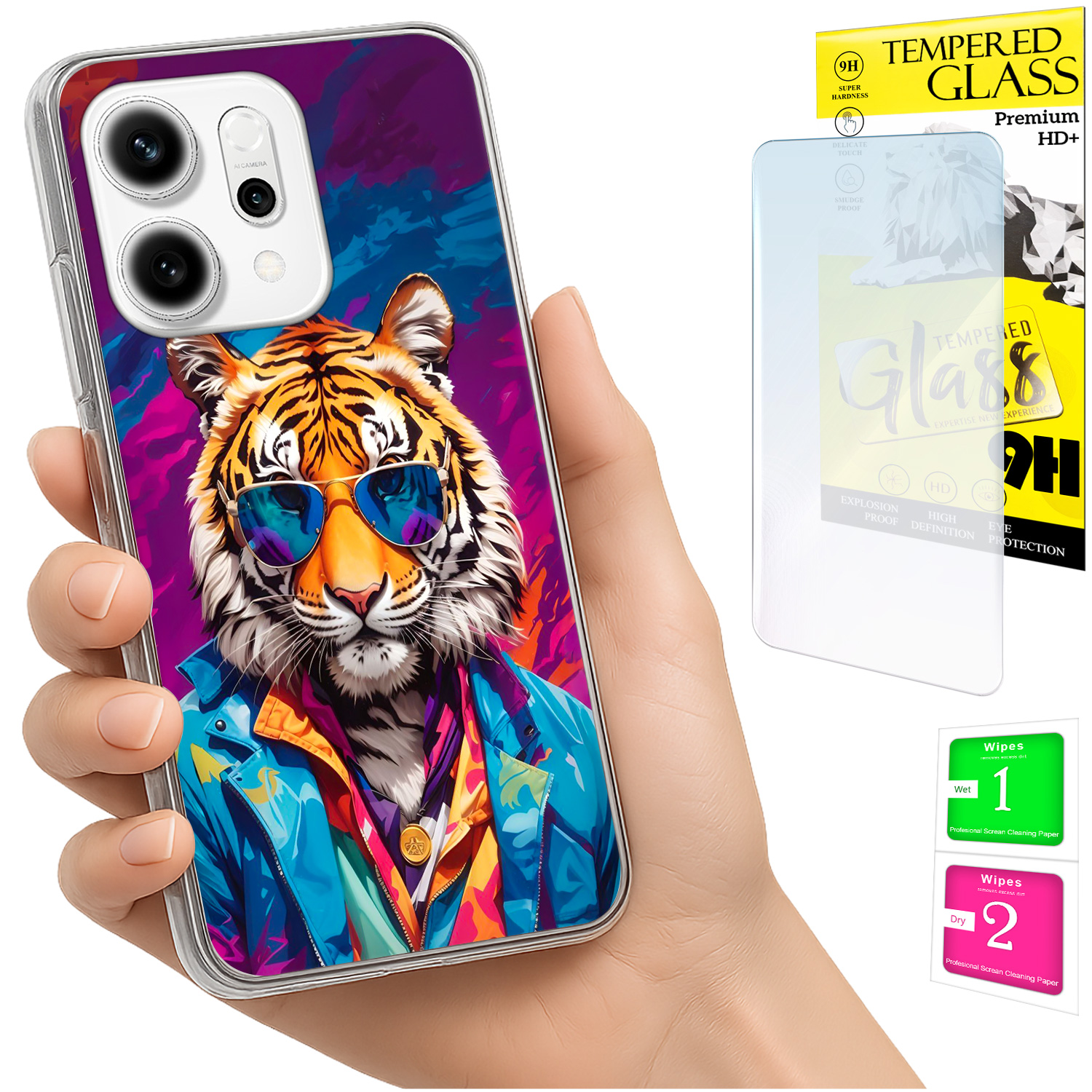 Schutzhülle Für Oppo Reno 14f / 14 Fs 5g, Foto-rückseite Mit Tiger-motiv Und Glas