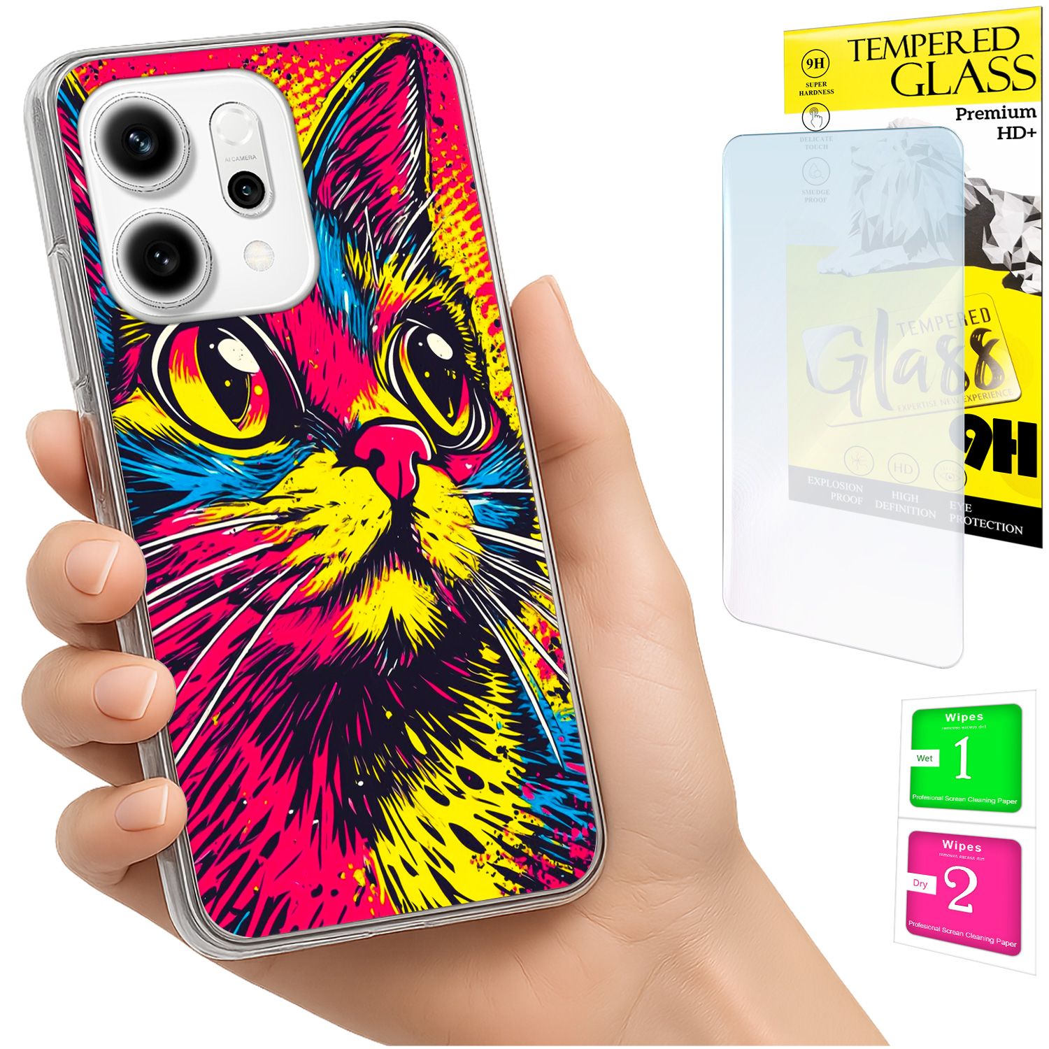 Schutzhülle Für Oppo Reno 14f / 14 Fs 5g: Foto-rückseite Mit Katzenmotiv + Glas
