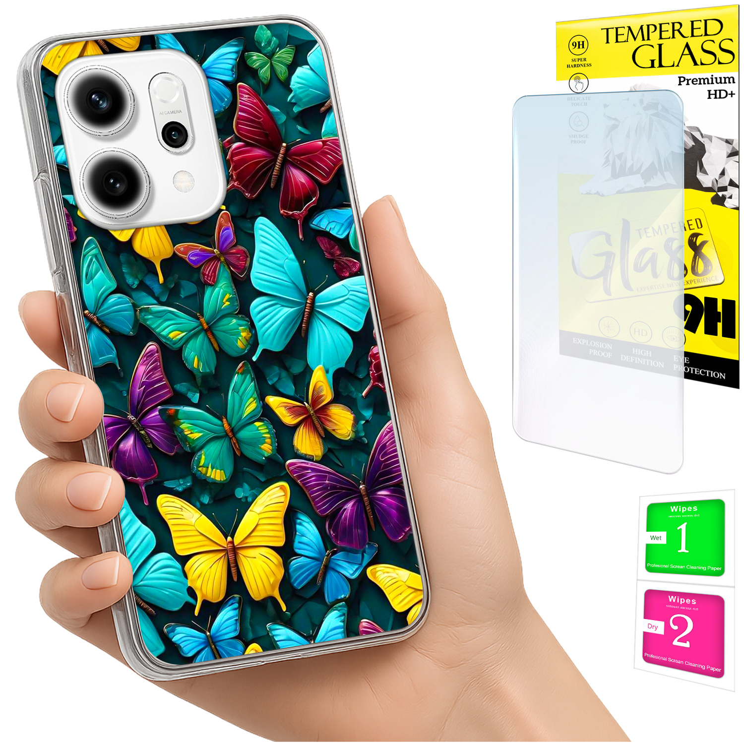 Schutzhülle Für Oppo Reno 14f / 14 Fs 5g: Foto-rückseite Mit Schmetterlingsmotiv Und Glas