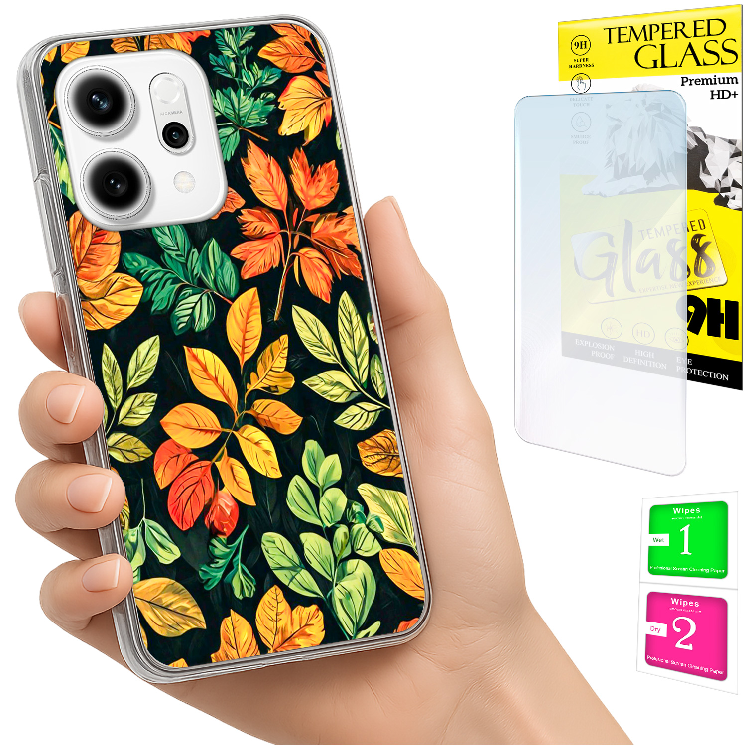 Schutzhülle Für Oppo Reno 14f / 14 Fs 5g: Foto-rückseite Mit Blätter- Und Glasmotiv