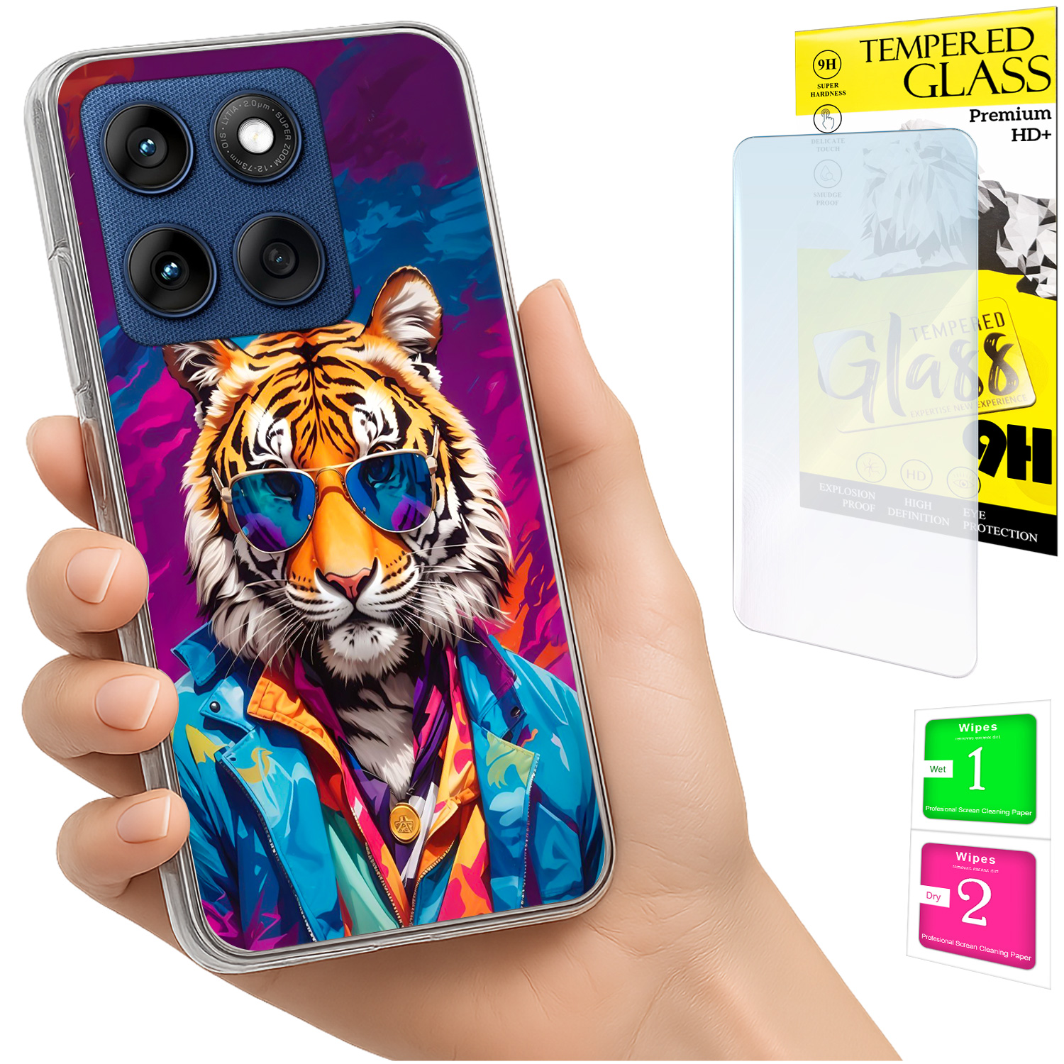 Schutzhülle Für Motorola Edge 60 Fusion / Edge 60 Foto, Tiger-rückseite + Glas