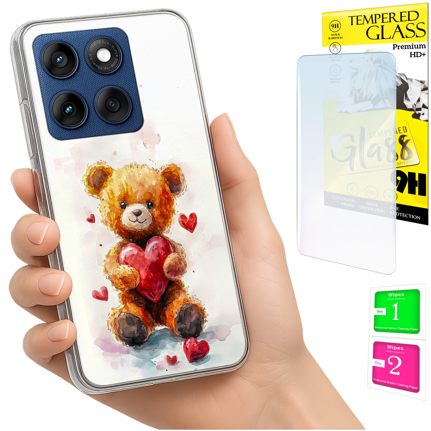 Schutzhülle Für Motorola Edge 60 Fusion / Edge 60 Foto, Rückseite Mit Teddybärmotiv + Glas