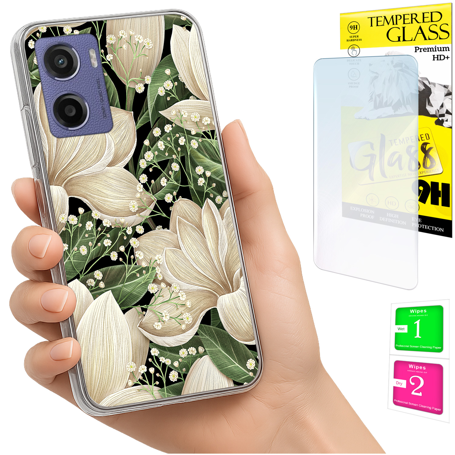 Schutzhülle Für Motorola Moto E15 / Moto G05 – Fotohülle Mit Blumenmuster Und Glasrückseite