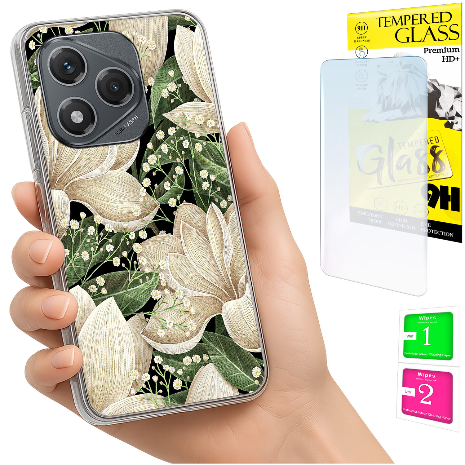 Schutzhülle Für Honor 400 Lite Mit Foto-design Auf Der Rückseite, Blumenmuster + 9h-glas