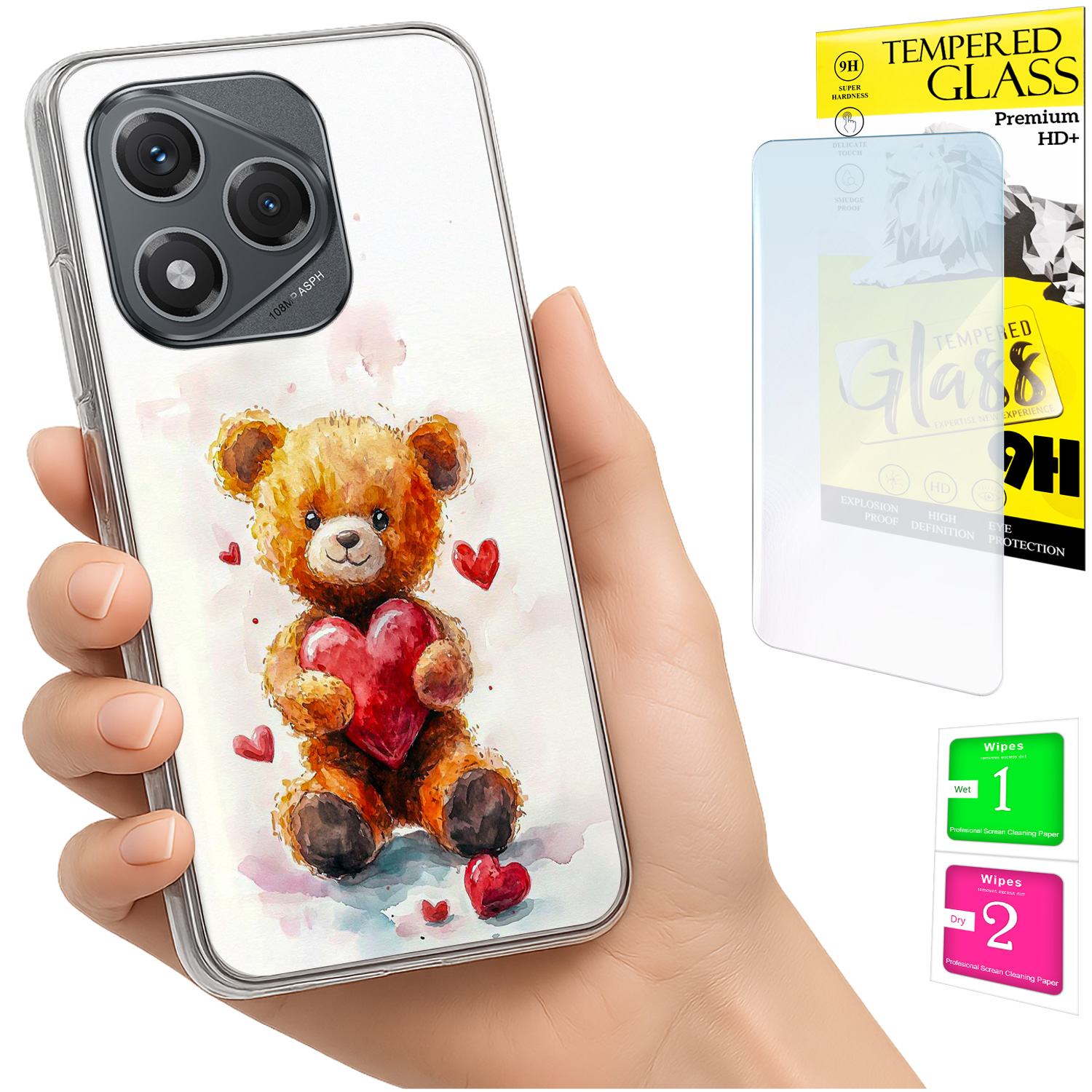 Schutzhülle Für Honor 400 Lite Mit Foto-rückseitenmotiv (teddybär) + 9h-glas