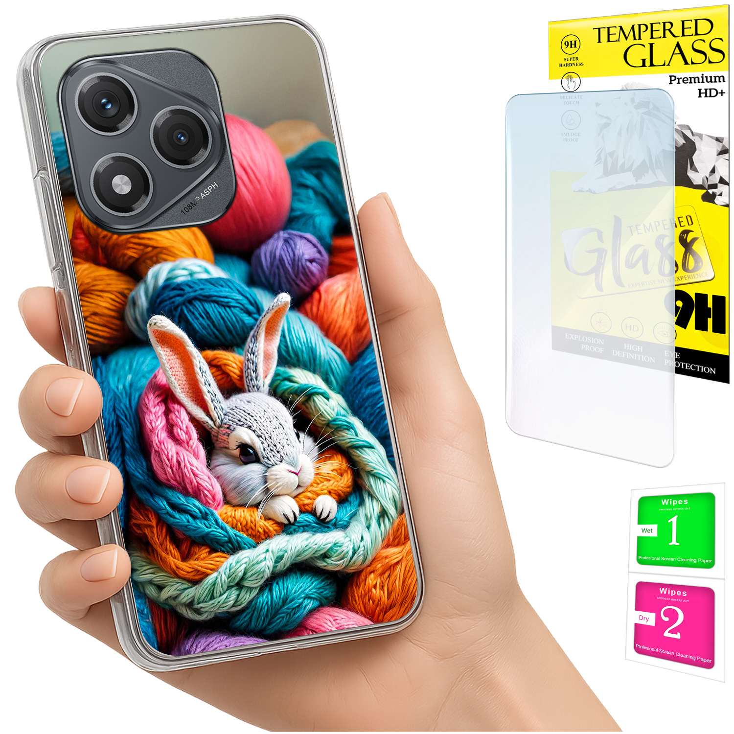 Schutzhülle Für Honor 400 Lite Mit Foto-rückseite, Hasenmotiv Und 9h-glas