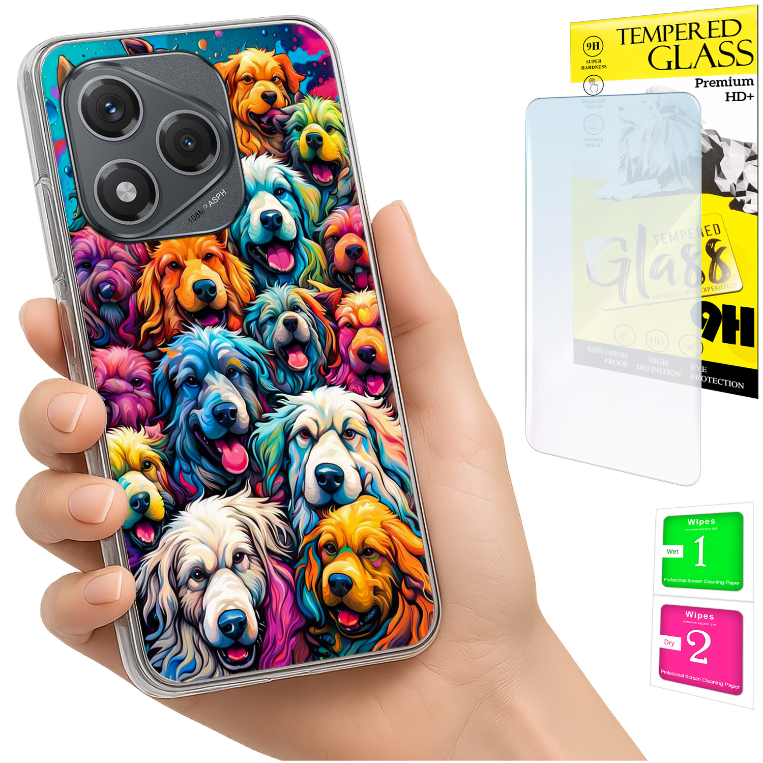 Schutzhülle Für Honor 400 Lite Mit Foto-rückseitengrafik (hunde) + 9h-glas
