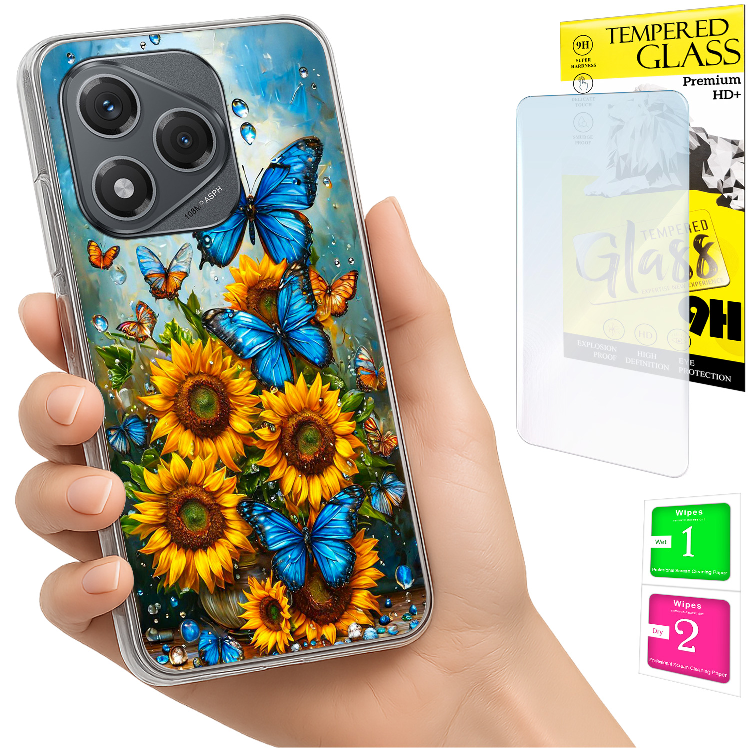 Schutzhülle Für Honor 400 Lite Mit Foto-rückseitengrafik (schmetterlinge) + 9h-glas