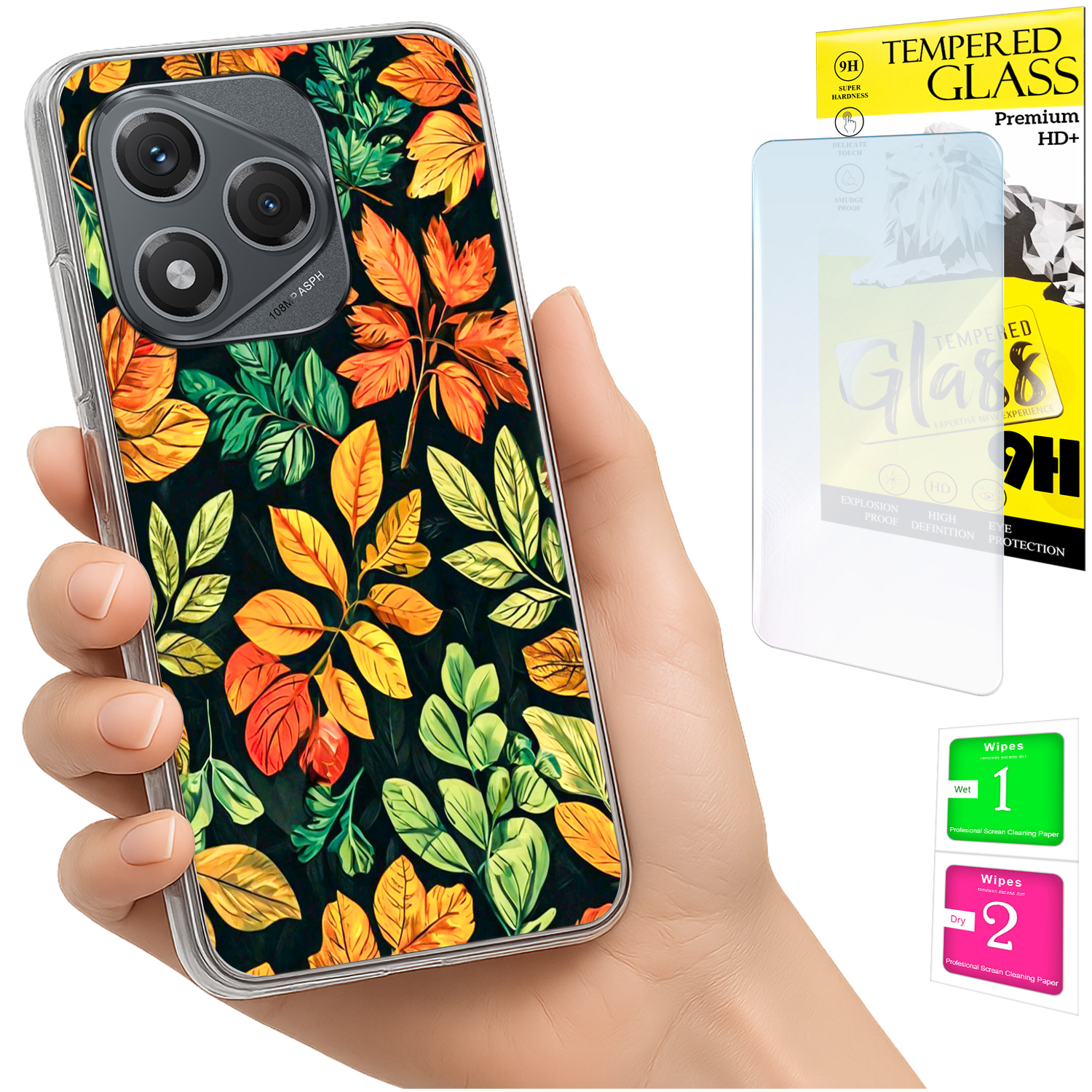 Schutzhülle Für Honor 400 Lite Mit Foto-rückseitengrafik (blätter) + 9h-glas