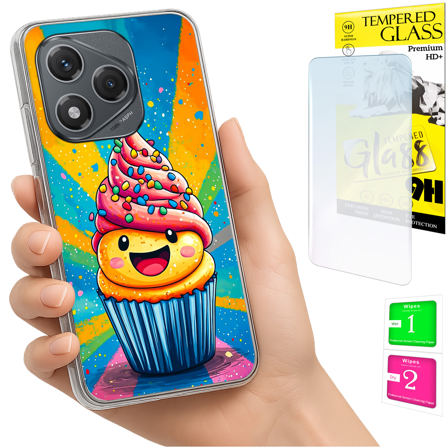 Schutzhülle Für Honor 400 Lite Mit Foto-rückseite, Grafik Im Kuchen-design + 9h-glas