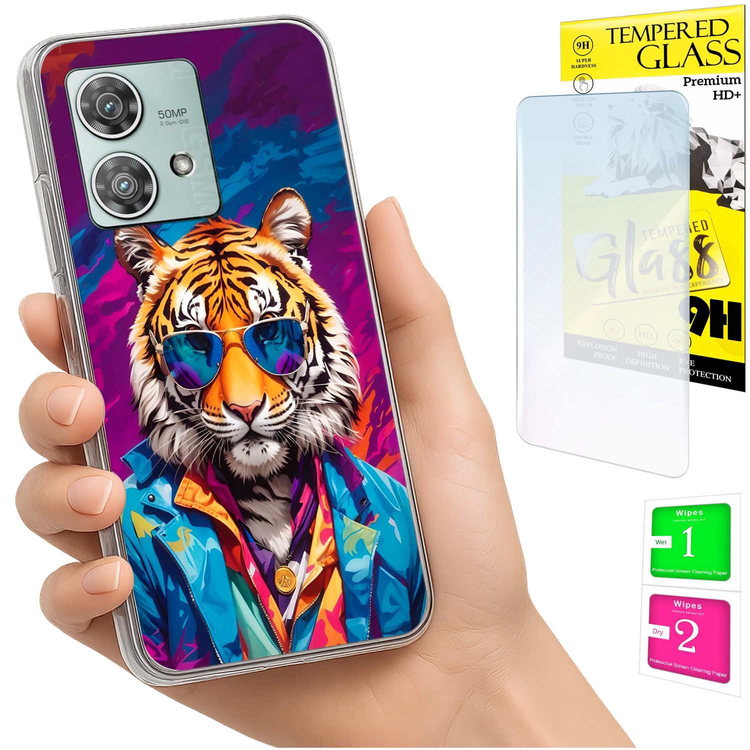 Schutzhülle Für Motorola Edge 40 Neo: Fotohülle Mit Tiger-rückseite Und 9h-glas