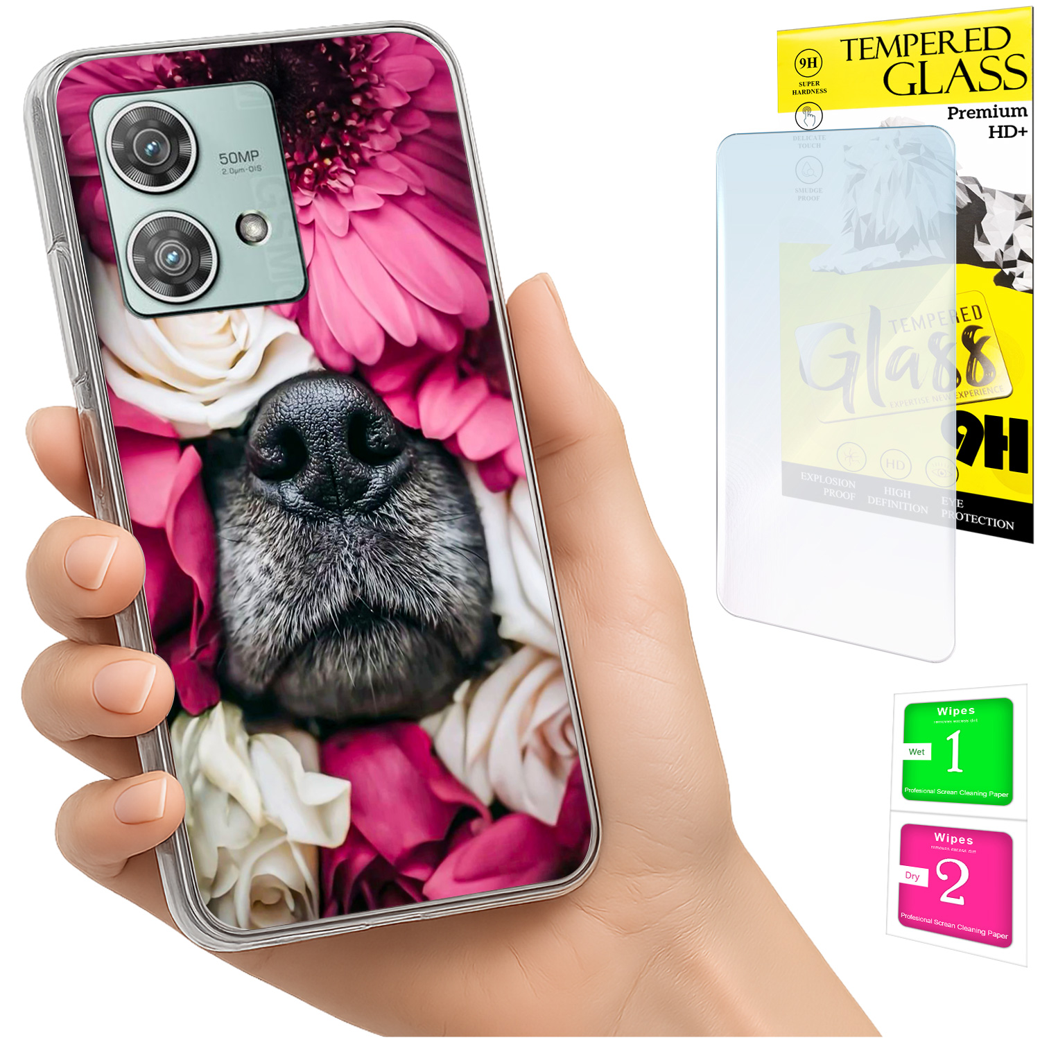 Schutzhülle Für Motorola Edge 40 Neo: Fotohülle Mit Hundemotiv Auf Der Rückseite + 9h-glas