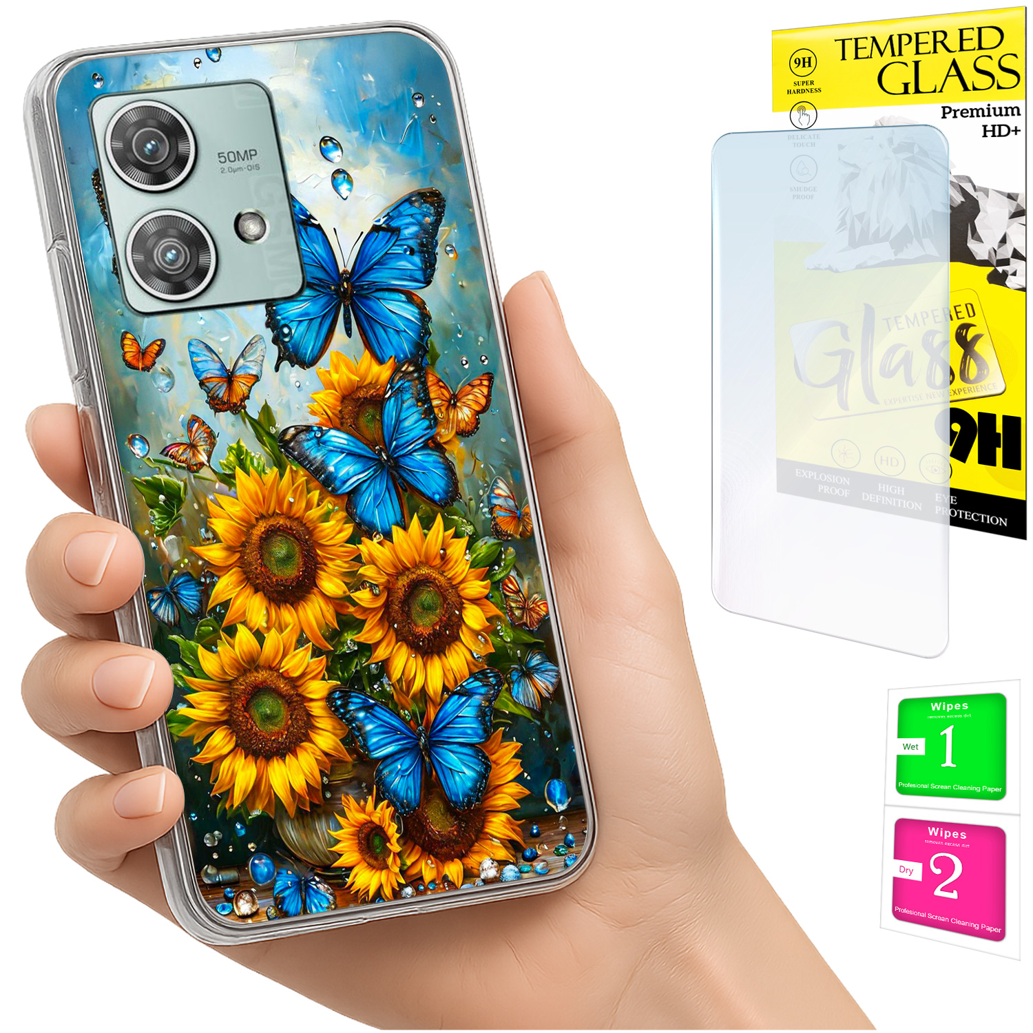 Schutzhülle Für Motorola Edge 40 Neo: Fotohülle Mit Schmetterlingsmotiv Auf Der Rückseite + 9h-glas