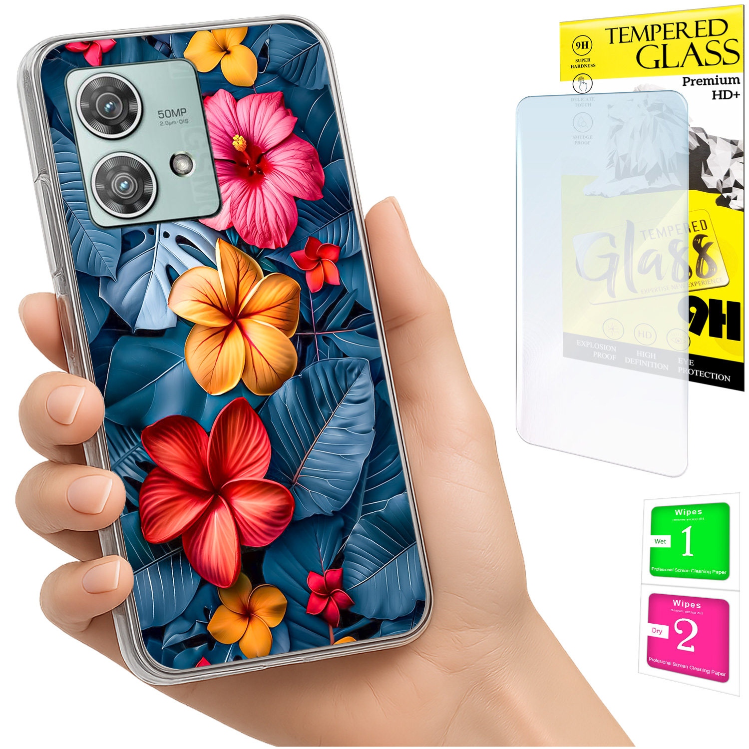 Schutzhülle Für Motorola Edge 40 Neo: Fotohülle Mit Blumenmuster Auf Der Rückseite + 9h-glas