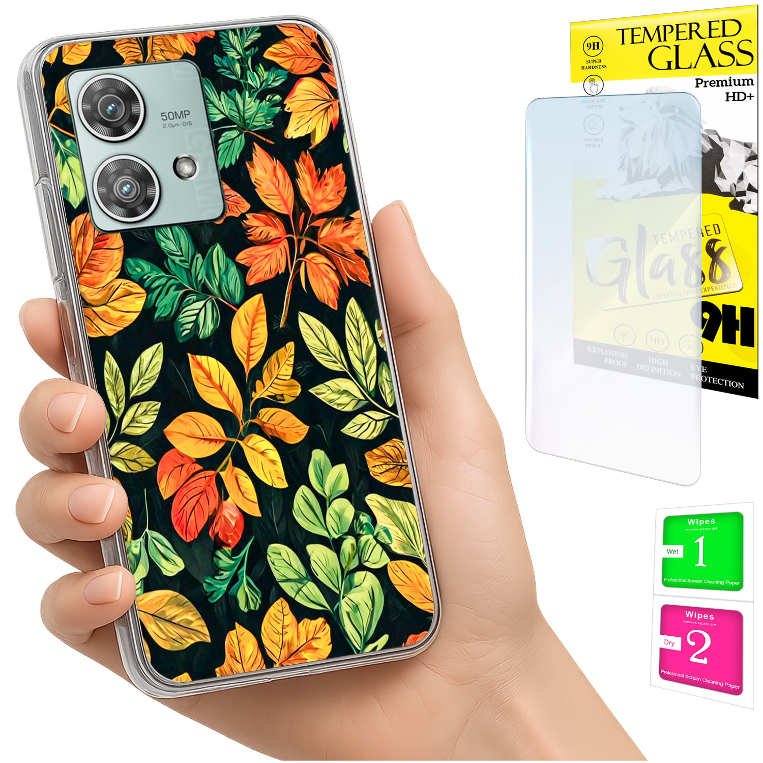 Schutzhülle Für Motorola Edge 40 Neo: Foto-rückseite Mit Blättermotiv + 9h-glas