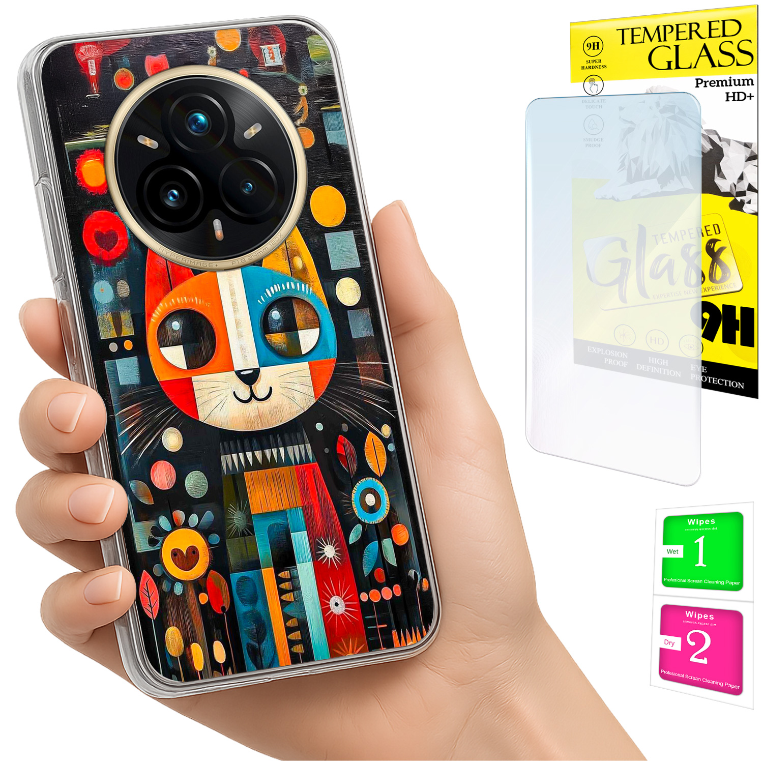 Schutzhülle Für Realme 14 Pro+ 5g / 14 Pro Plus 5g Fotohülle Rückseite Katze + Glas
