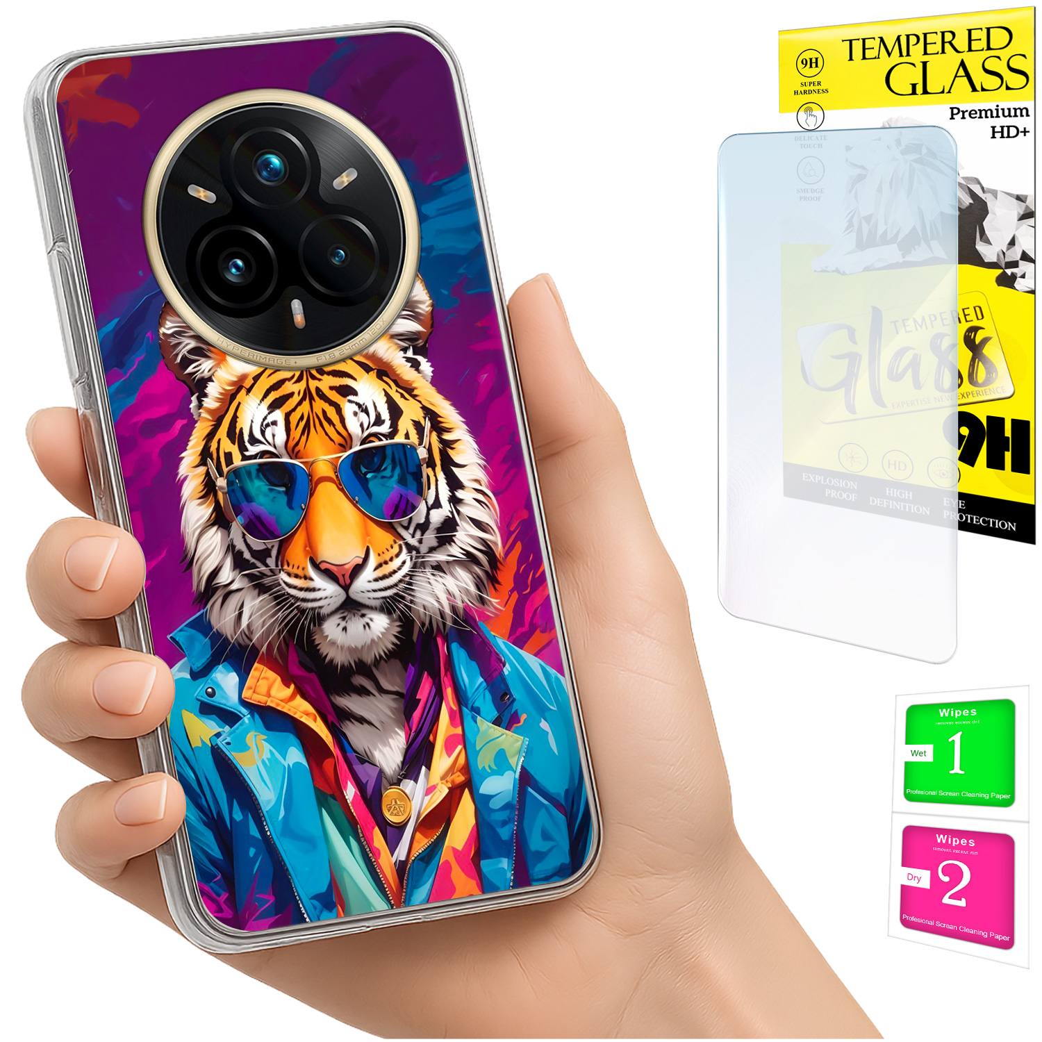 Schutzhülle Für Realme 14 Pro+ 5g / 14 Pro Plus 5g Fotohülle Rückseite Tiger + Glas