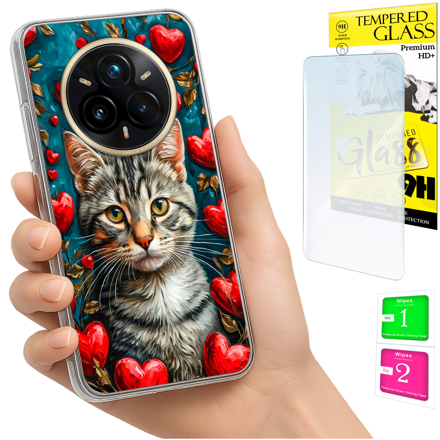 Schutzhülle Für Realme 14 Pro+ 5g / 14 Pro Plus 5g Fotohülle Rückseite Kitten + Glas