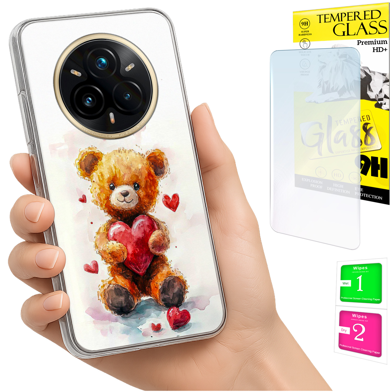 Schutzhülle Für Realme 14 Pro+ 5g / 14 Pro Plus 5g: Foto-rückseite Mit Teddybär-motiv Und Glas