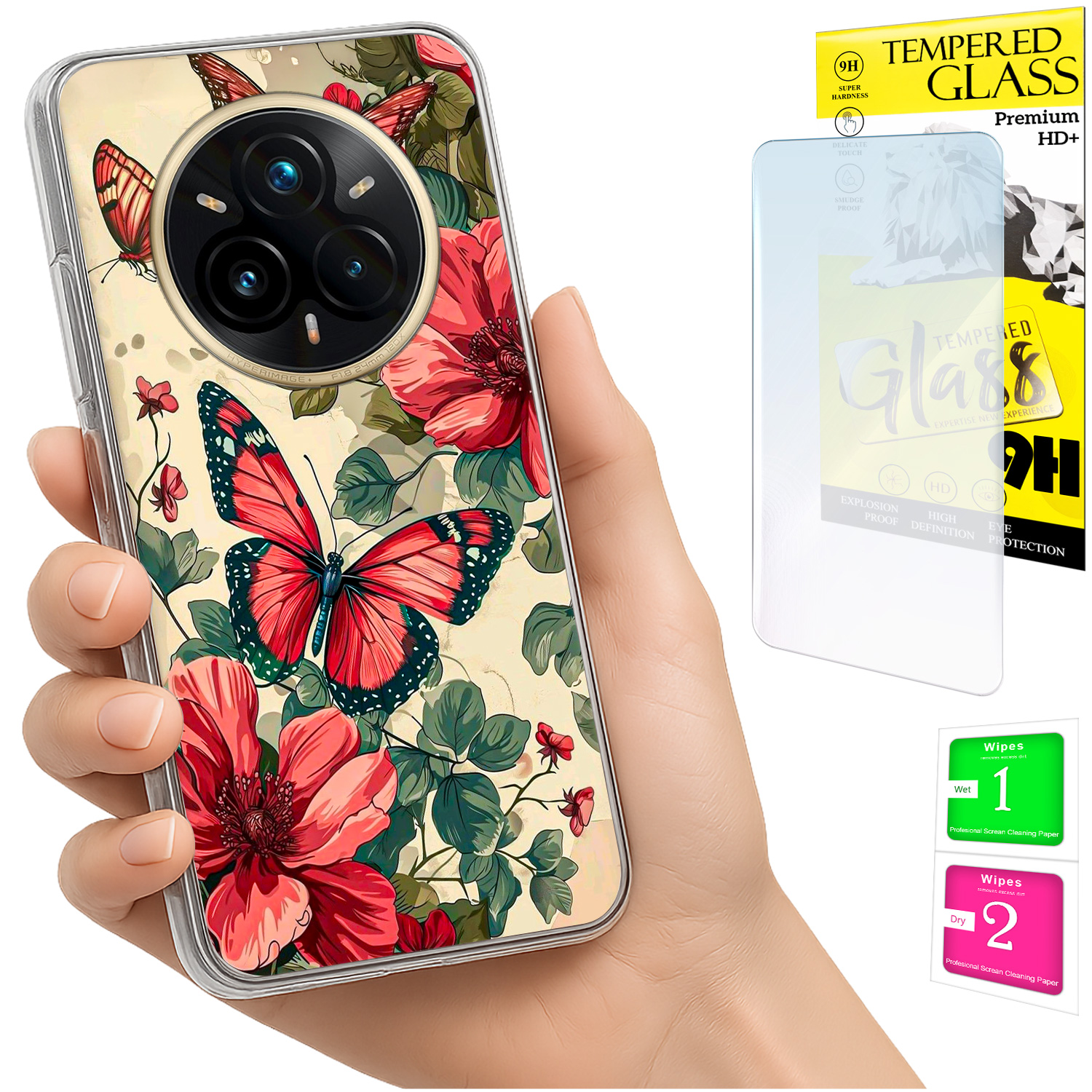 Schutzhülle Für Realme 14 Pro+ 5g / 14 Pro Plus 5g: Foto-rückseite Mit Schmetterlingsmotiv Und Glas