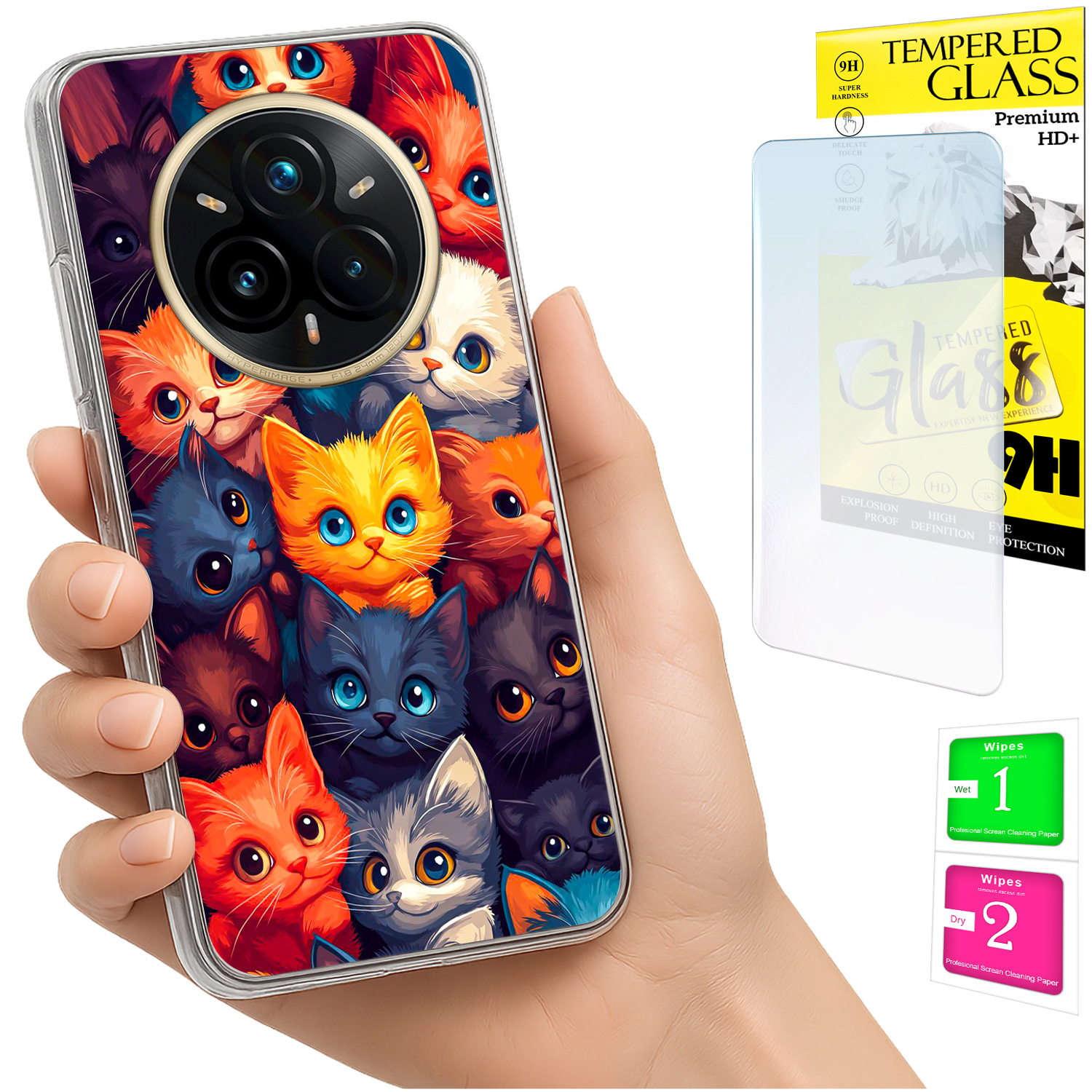 Schutzhülle Für Realme 14 Pro+ 5g / 14 Pro Plus 5g: Rückseite Mit Katzenmotiv Und Glas