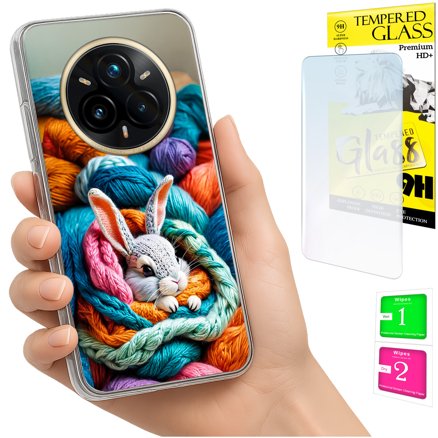 Schutzhülle Für Realme 14 Pro+ 5g / 14 Pro Plus 5g Fotohülle Rückseite Hasenmotiv + Glas