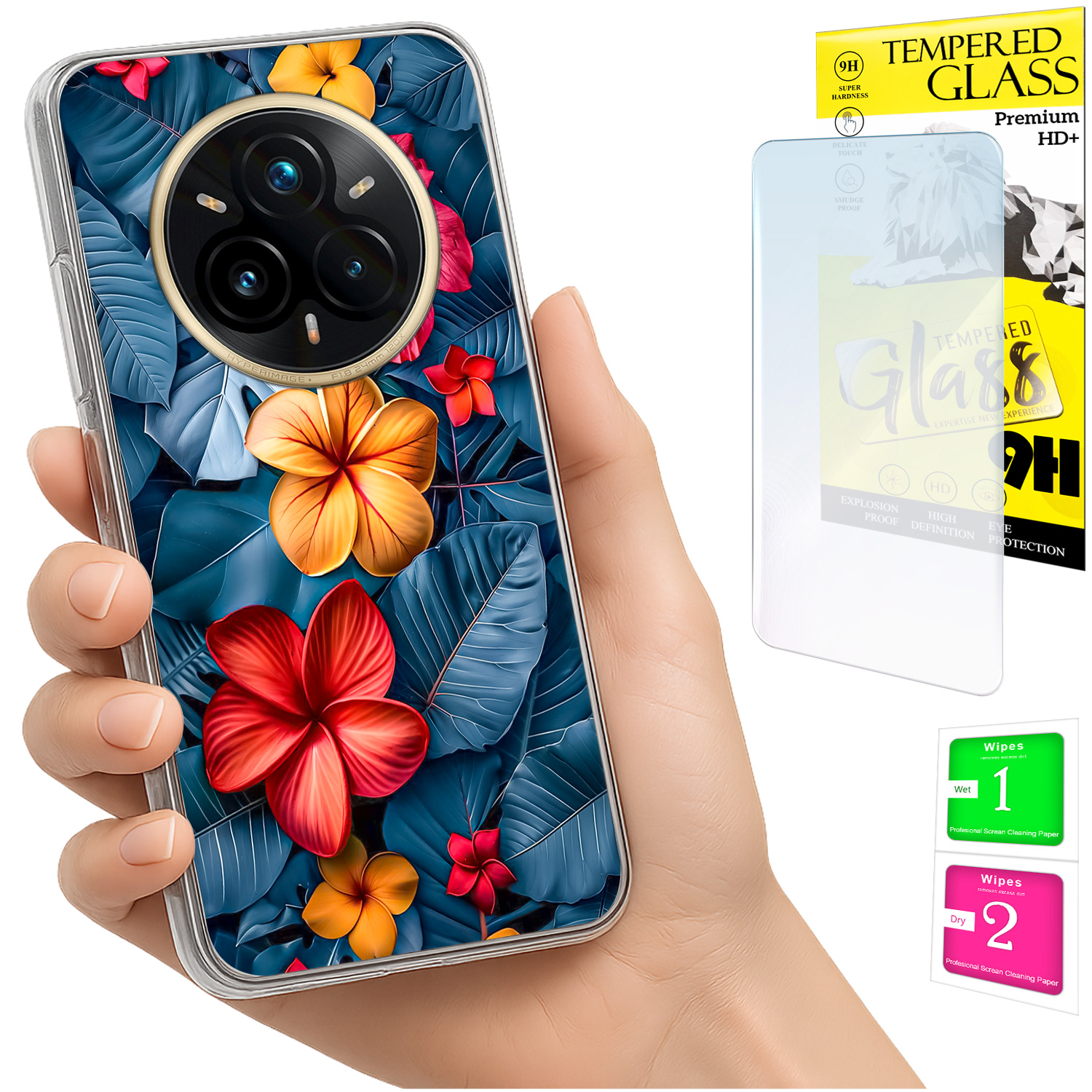 Schutzhülle Für Realme 14 Pro+ 5g / 14 Pro Plus 5g Fotohülle Mit Blumenmuster Und Glasrückseite