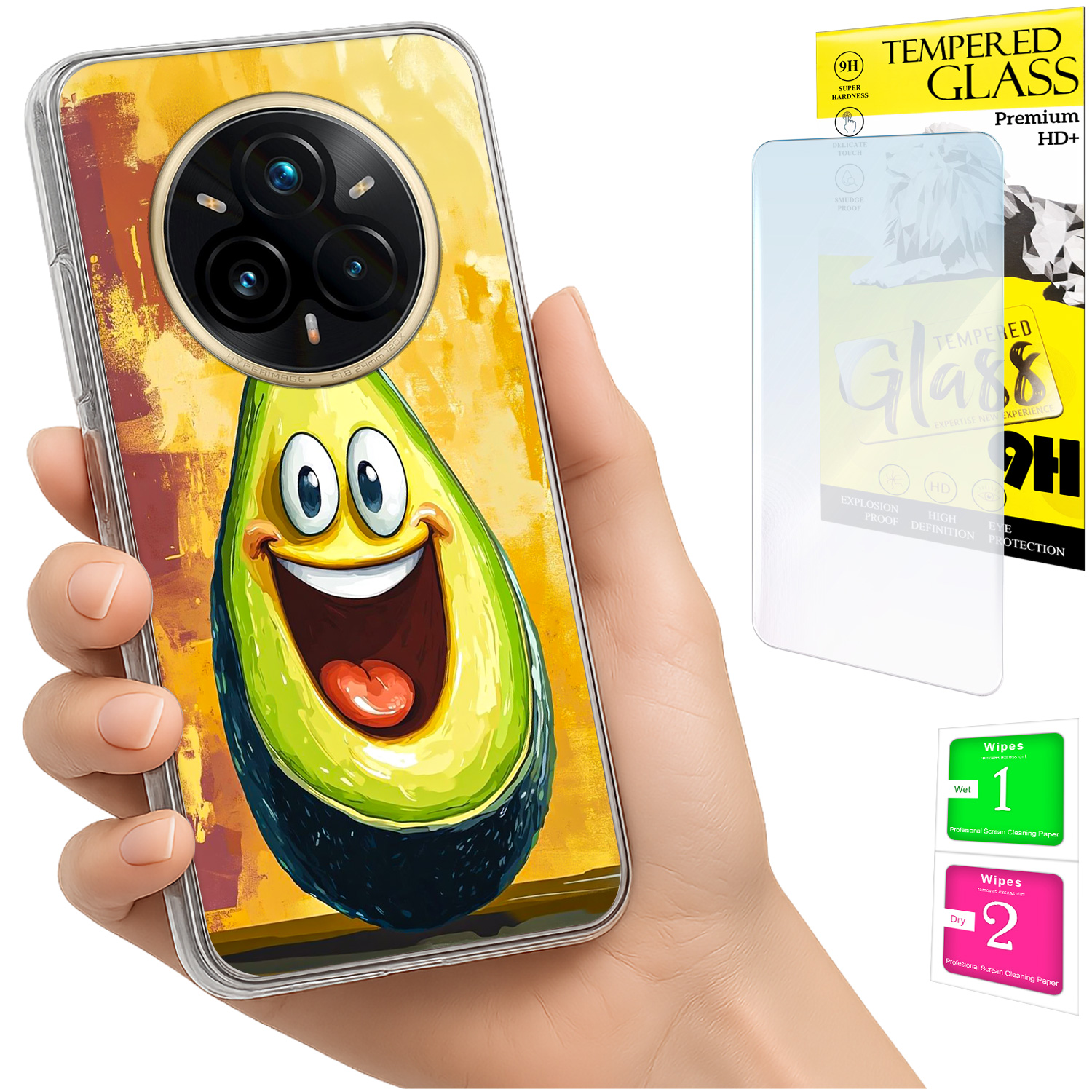 Schutzhülle Für Realme 14 Pro+ 5g / 14 Pro Plus 5g: Avocado-rückseite + Glas