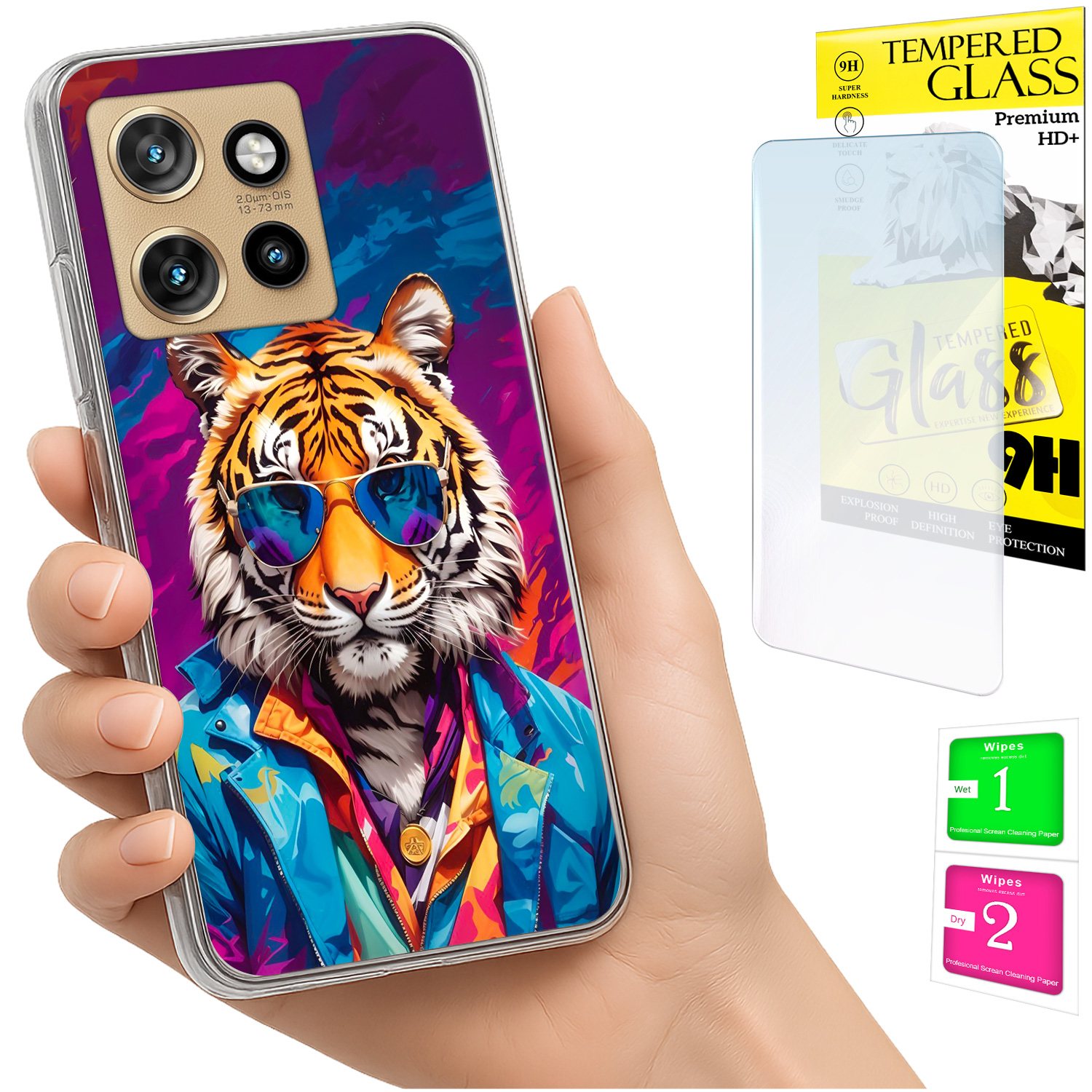 Schutzhülle Für Motorola Edge 50 Neo: Fotohülle Mit Tiger-rückseite Und 9h-glas
