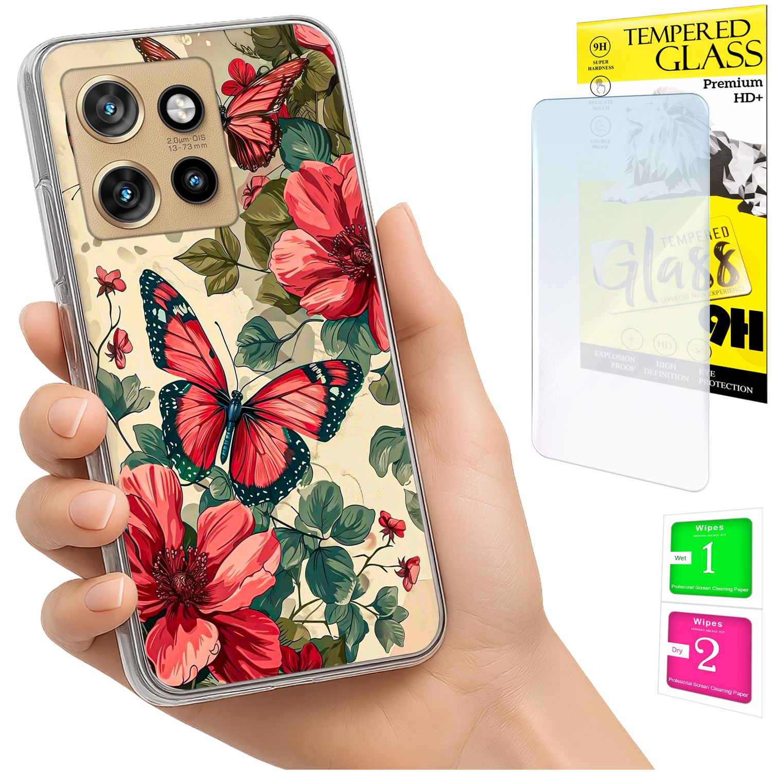 Schutzhülle Für Motorola Edge 50 Neo: Fotohülle Mit Schmetterlingsmotiv Auf Der Rückseite + 9h-glas