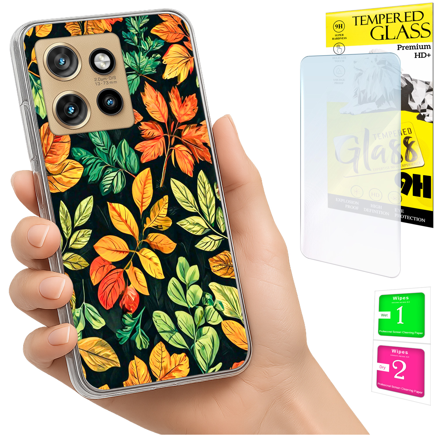 Schutzhülle Für Motorola Edge 50 Neo: Foto-rückseite Mit Blättermotiv + 9h-glas