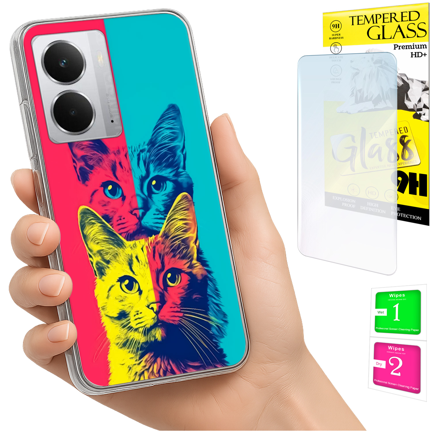 Schutzhülle Für Realme 14 5g / 14t 5g Mit Katzenmotiv Und 9h-glas