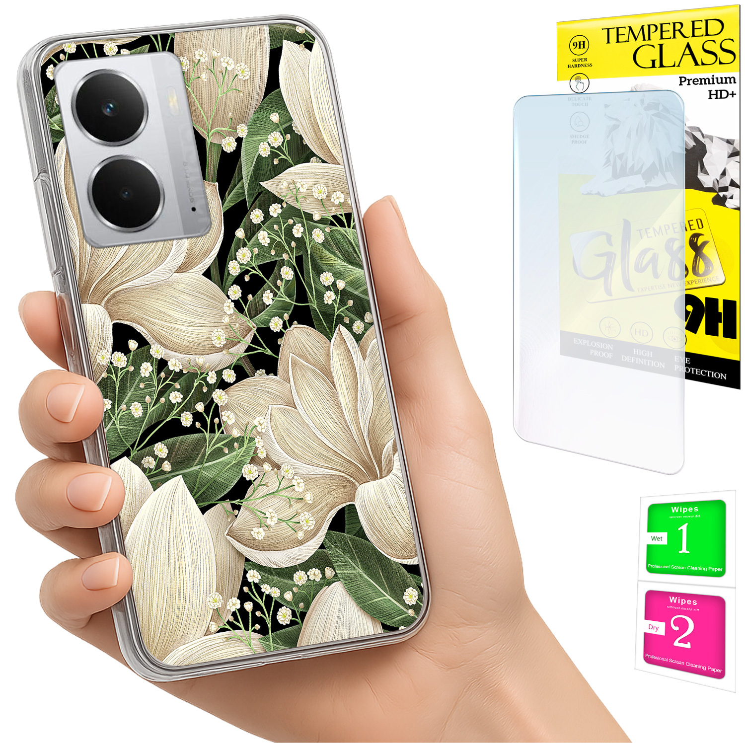 Schutzhülle Für Realme 14 5g / 14t 5g: Foto-rückseite Mit Blumenmuster + 9h-glas